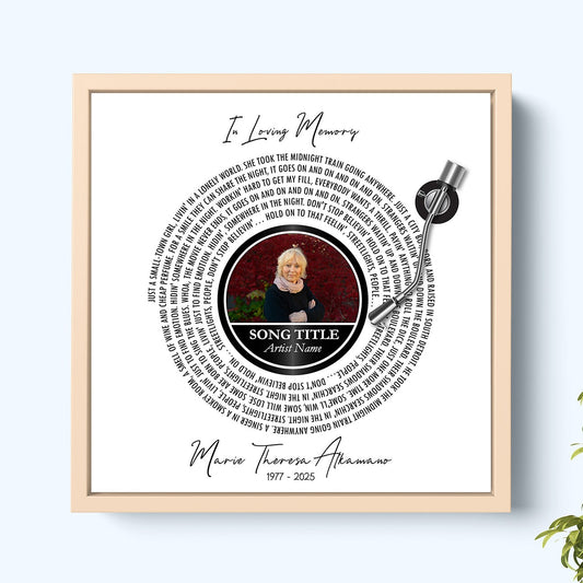 Natural Wood Framed Remembrance Canvas - Custom Lyrics Tribute Art