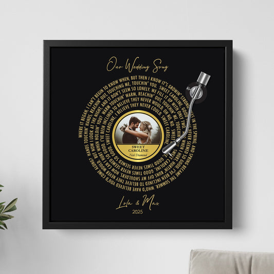 WEDDING ANNIVERSARY GIFT WITH SONG LYRICS CUSTOM PHOTO FRAMED CANVAS PRINT